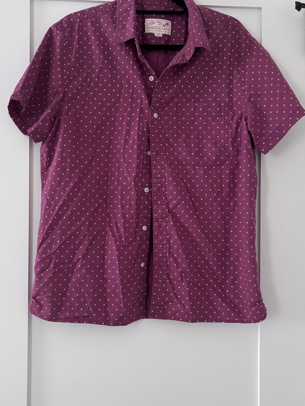 American Eagle Outfitters Plum Short-Sleeve Button-Down Shirt